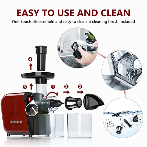 KOIOS Juicer, Masticating Slow Juicer Extractor with Reverse Function, Cold Press Juicer Machine with Quiet Motor, BPA-FREE Juicer Easy to Clean
