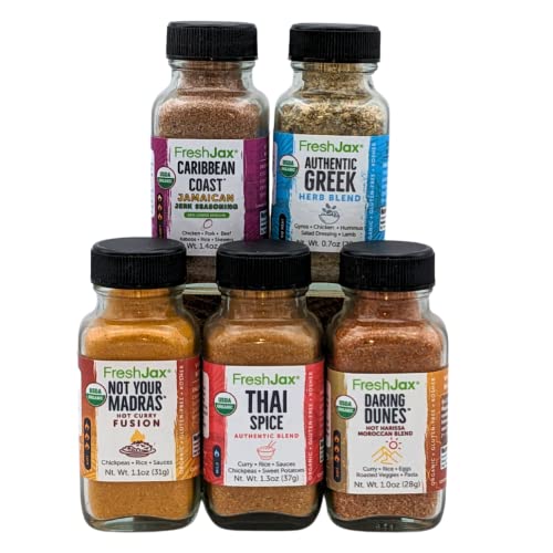 FreshJax Gourmet Spices and Seasonings, World of Flavors Gift Set (Set of 5 samplers in Gift Box)