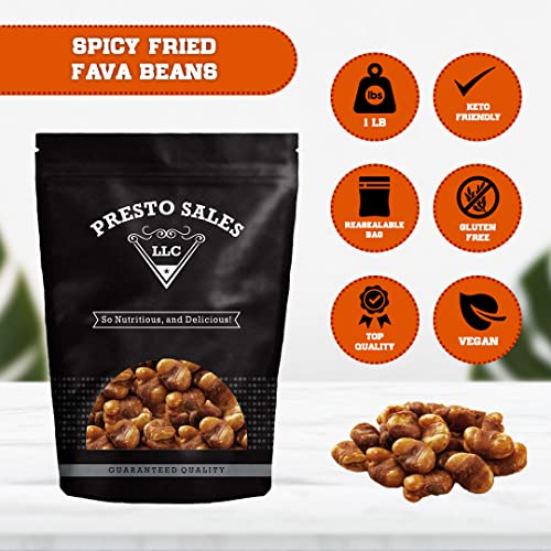 Presto Sales Fava/Broad Beans, Spicy Roasted Salted 16 oz. | Low Sugar, Low Fat, Must-Have | Super Snack, Lunchbox, On-The-Go, | Resealable 1 lb. Bag