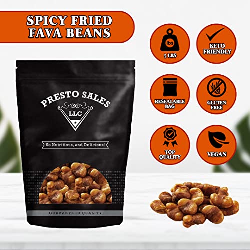 Presto Sales Fava/Broad Beans 80 oz | Spicy Roasted Salted, Low Sugar, Low Fat | Fresh Super Snack, On-The-Go | Packed in a 5 lbs Resealable Pouch Bag
