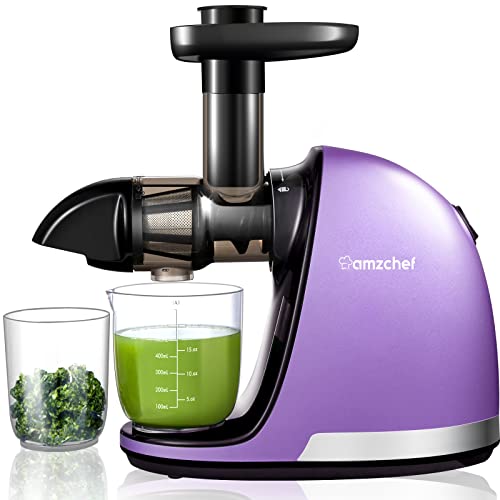 amzchef Juicer Machines, Slow Masticating Juicer Extractor Easy to Clean, Slow Juicers with Quiet Motor Reverse Function Anti-Clogging, Cold Press Juicer Machines with Brush,for High Nutrient Fruit & Vegetable Juice