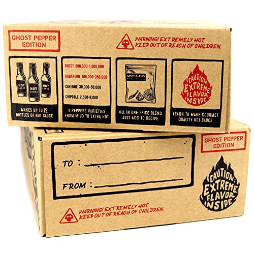 Deluxe Hot Sauce Making Kit, Ghost Pepper Edition, Gourmet Spice Blend, 3 Bottles, Fun Labels, Make your own, DIY, for Dad, Grandpa, Papa, Secret Santa. (Deluxe Ghost Pepper Kit)