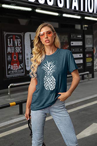 DUTUT Pineapple Printed Funny T Shirt Women's Summer Fruits Lover Casual Short Sleeve Tops Blouse (M, Green)