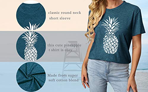 DUTUT Pineapple Printed Funny T Shirt Women's Summer Fruits Lover Casual Short Sleeve Tops Blouse (M, Green)