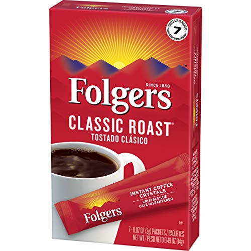 Folgers Classic Roast Instant Coffee Crystals, 7 Single Serve Packets (Pack of 12)