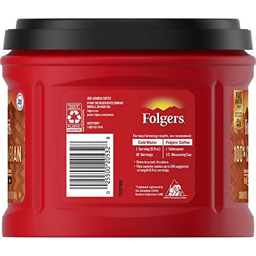 Folgers 100% Colombian Medium Roast Ground Coffee, 24.2 Ounces (Pack of 6)