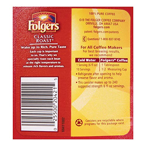 Folgers 20421Ct Coffee, Classic Roast, Ground, 30.5 Oz Canister, 6/Carton