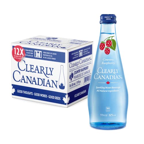 Clearly Canadian Country Raspberry Sparkling Spring Water Beverage, Natural & Carbonated, Flavored Seltzer Water, 1 Case (12 Bottles x 325mL)