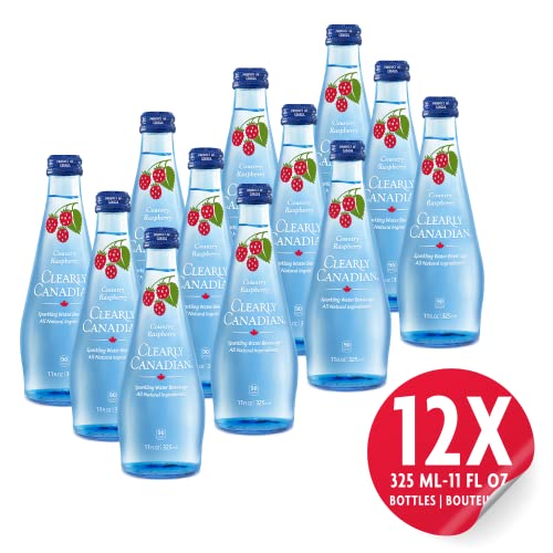 Clearly Canadian Country Raspberry Sparkling Spring Water Beverage, Natural & Carbonated, Flavored Seltzer Water, 1 Case (12 Bottles x 325mL)