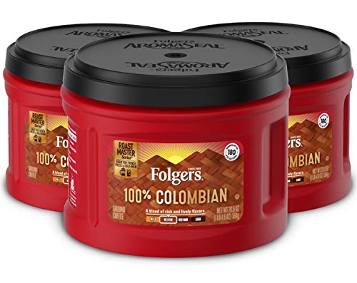 Folgers 100% Colombian Medium Roast Ground Coffee, 20.6 Ounces (Pack of 3)