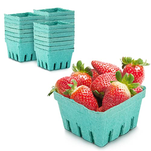[250 Pack] Pint Green Molded Pulp Fiber Berry Basket Produce Vented Container for Fruit and Vegetable, Farmer Market, Grocery Stores and Backyard Party