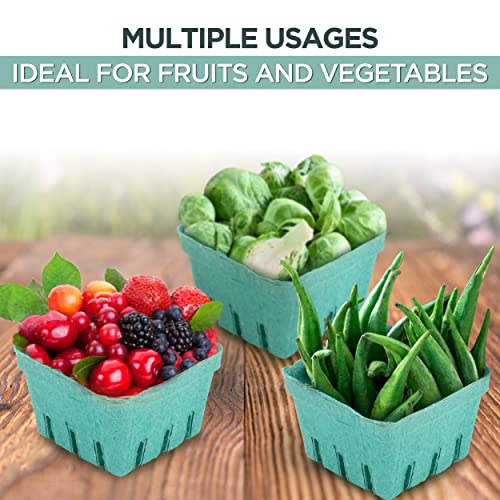 [250 Pack] Pint Green Molded Pulp Fiber Berry Basket Produce Vented Container for Fruit and Vegetable, Farmer Market, Grocery Stores and Backyard Party