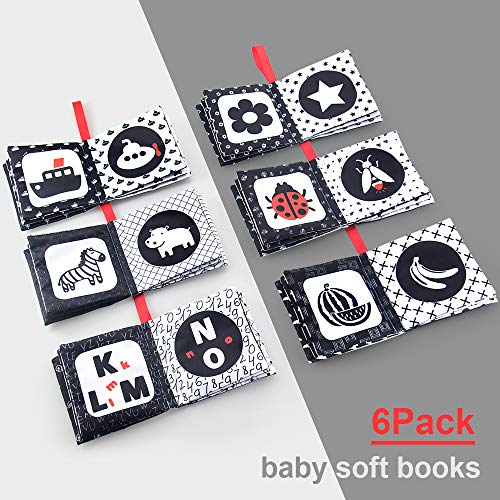 My First Soft Book,teytoy Nontoxic Fabric Baby Cloth Activity Crinkle Soft Black and White Book for Infants Boys and Girls Early Educational Toys Perfect for Baby Shower -Pack of 6