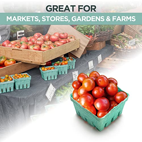 [44 Pack] Quart Green Molded Pulp Fiber Berry Basket Produce Vented Container for Fruit and Vegetable, Farmer Market, Grocery Stores and Backyard Party