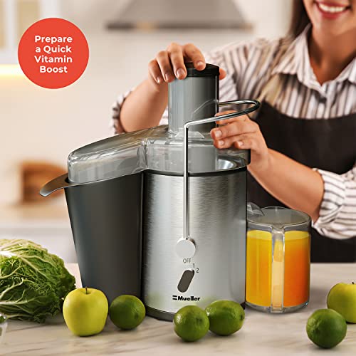 Mueller Austria Juicer Ultra 1100W Power, Easy Clean Extractor Press Centrifugal Juicing Machine, Wide 3? Feed Chute for Whole Fruit Vegetable, Anti-drip, High Quality, BPA-Free, Large, Silver
