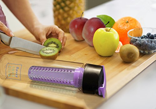 Savvy Infusion Flip Top Fruit Infuser Water Bottle - 24 Ounce - Unique Leak Proof Lid - Great Gifts for Women - Includes Bonus Infused Water Recipe eBook