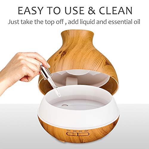 Aromatherapy Essential Oil Diffuser 550ml 12 Hours Wood Grain Aroma Diffuser with Timer Cool Mist Humidifier for Large Room, Home, Baby Bedroom, Waterless Auto Shut-Off, 7 Colors Lights Changing