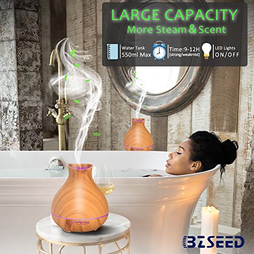 BZseed Essential Oil Diffuser 550ml 12 Hours Aromatherapy Humidifier Diffusers with Timer, Waterless Auto-Off, 7 Color Changing Lights, Wood Grain Cool Mist Aroma Diffusers for Essential oils for Home