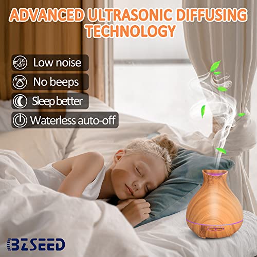 BZseed Essential Oil Diffuser 550ml 12 Hours Aromatherapy Humidifier Diffusers with Timer, Waterless Auto-Off, 7 Color Changing Lights, Wood Grain Cool Mist Aroma Diffusers for Essential oils for Home