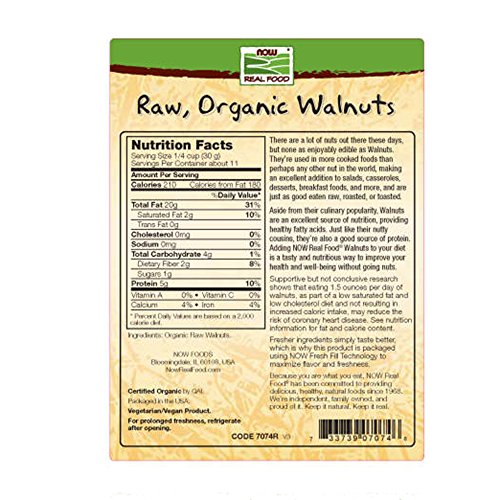 NOW Foods Walnuts Raw Organic, 12-Ounce