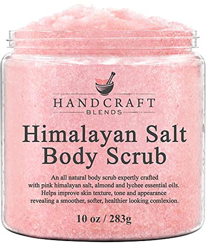 Handcraft Himalayan Salt Body Scrub, Foot Scrub, Hand Scrub - Moisturizing & Exfoliating Full Body Scrub with Lychee Oil & Sweet Almond Oil for Removing Dead Skin Cells - 10 oz