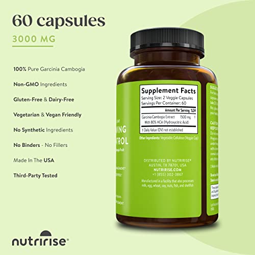 NutriRise Garcinia Cambiogia Dietary Supplemnent, 3000 MG/day, 60 caps
