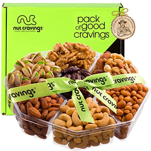 Gourmet Gift Basket, Nut Platter (X Large 7 Section) - Healthy Food Arrangement Platter, Birthday Edible Care Package Tray - Fathers Day Snack Box for Dad, Adults, Women & Men - Prime Delivery