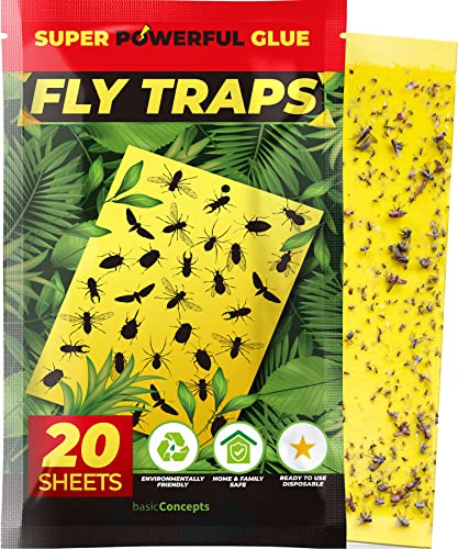 Fruit Fly Trap (20 Pack), Double-Sided Yellow Sticky Traps (Indoor & Outdoor), Fruit Fly Traps for Kitchen & Plants, Fruit Fly Killer - Sticky Gnat Trap Indoor Solution, Fungus Gnat Traps