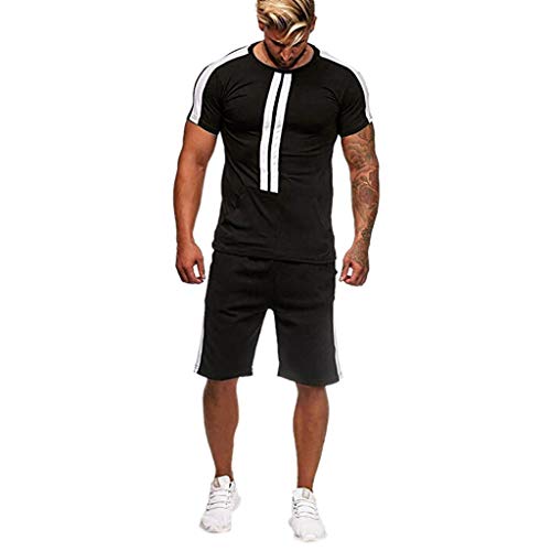 Realdo Big Mens Tracksuit Set,Men's 2 Pcs Casual Solid Stripe Shirt Shorts Sports Thin Athletic Wear