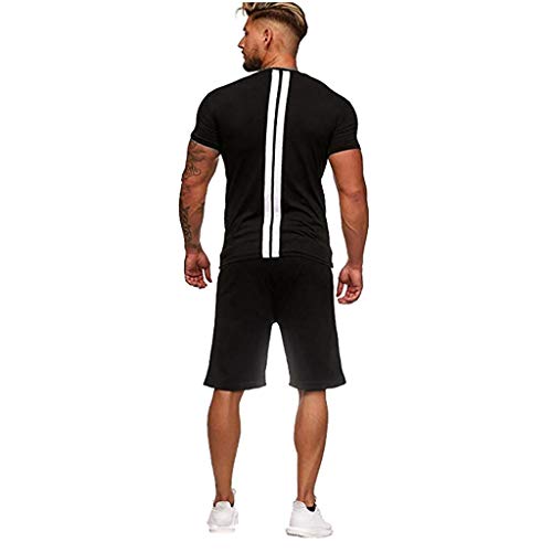 Realdo Big Mens Tracksuit Set,Men's 2 Pcs Casual Solid Stripe Shirt Shorts Sports Thin Athletic Wear
