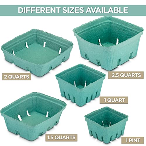 Green Molded Pulp Fiber Berry Basket Produce Vented Container for Fruit and Vegetable, Farmer Market, Grocery Stores and Backyard Party