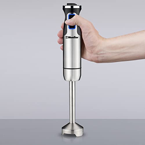 Mueller Austria Ultra-Stick 500 Watt 9-Speed Immersion Multi-Purpose Hand Blender Heavy Duty Copper Motor Brushed Stainless Steel Finish With Whisk, Milk Frother Attachments, Silver