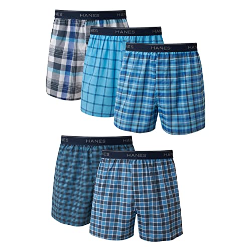 Hanes Men's Tagless Boxer with Exposed Waistband, Multiple Packs Available, 5 Pack-Assorted, XX-Large