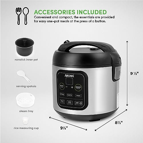 Aroma Housewares ARC-994SB 2O2O model, Rice, Grain, Saute Pan, Slow Cooker, Steamer, Stewpot, Oatmeal, Risotto, Soup Maker, 8-cup cooked/4-cup uncooked/2QT, Stainless Steel