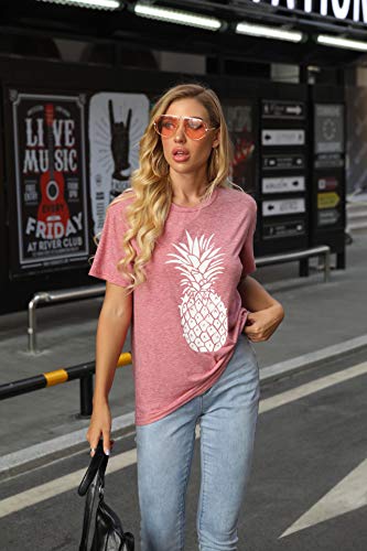 Women's Summer Pineapple Printed T Shirt Casual Short Sleeve Tops Girls Graphic Tees Size L (Red)