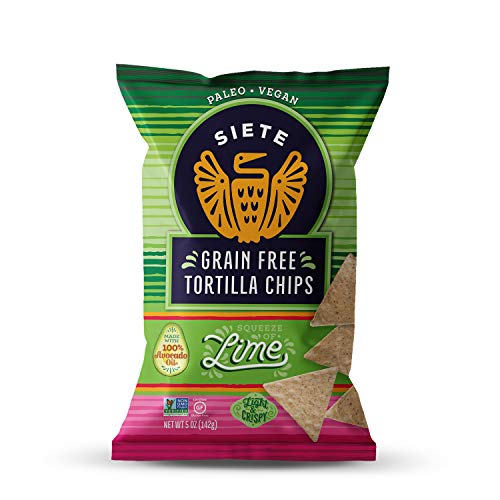 Siete Grain Free Tortilla Chips | Gluten Free Chips | Paleo & Vegan Snacks | Non GMO | Lime, 5 Ounce (Pack of 12)