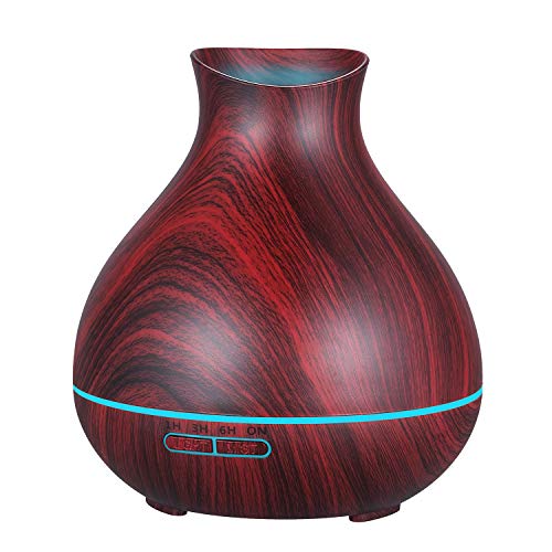 Aromatherapy Essential Oil Diffuser 550ml 12 Hours Wood Grain Aroma Diffuser with Timer Cool Mist Humidifier for Large Room, Home, Baby Bedroom, Waterless Auto Shut-Off, 7 Colors Lights Changing