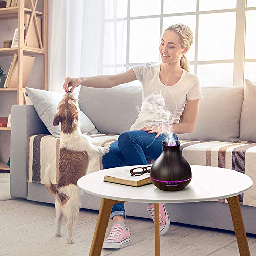 Aromatherapy Essential Oil Diffuser Humidifier 550ml 12 Hours High Mist Output for Large Room, Home, Waterless Auto-Off, 7 Color LED Lights Wood Grain Cool Mist Humidifier Ultrasonic Diffusers