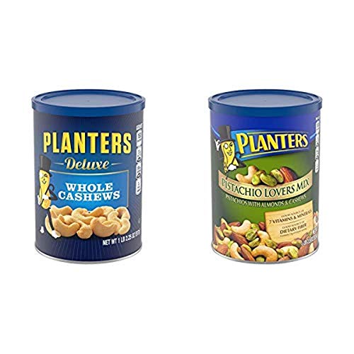 PLANTERS Deluxe Whole Cashews, 18.25 oz. Resealable Jar | Energizing Snack Roasted in Peanut Oil wit with Deluxe Pistachio Mix, 18.5 oz. Resealable Container