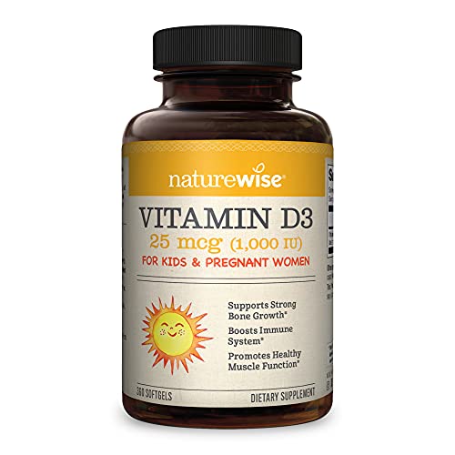 NatureWise Vitamin D3 1000IU (25 mcg), 1 Year Supply for Muscle Function, Bone Health, and Immune Support, Non-GMO, Gluten Free in Cold-Pressed Olive Oil, Packaging May Vary (360 Softgels)