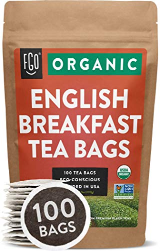 Organic English Breakfast Black Tea Bags | 100 Tea Bags | Chinese Keemun & Indian Assam Blend | Eco-Conscious Tea Bags in Kraft Bag | by FGO