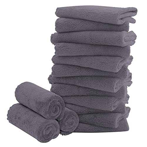 BAMBOO QUEEN 16 Pack Baby Washcloths - Luxury Coral Fleece - Extra Absorbent and Soft Wash Clothes for Newborns, Infants and Toddlers - Suitable for Sensitive Skin and New Born - Baby Shower - Grey