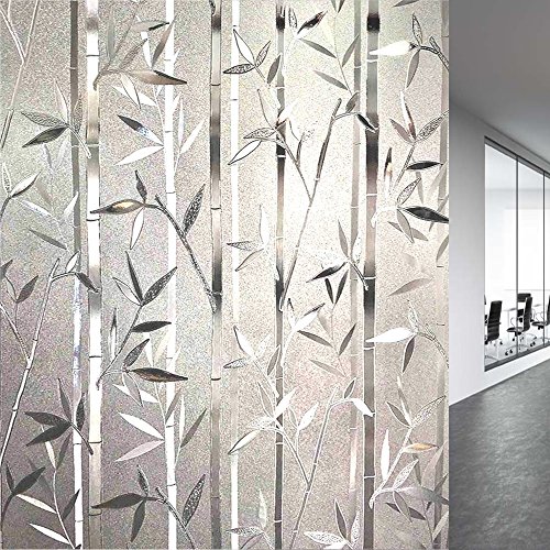 LEMON CLOUD Bamboo Window Film Stained Glass Film Frosted Privacy Window Decal Decorative Window Cling No Glue Removable Window Stickers (35.4in. by 118.1in)
