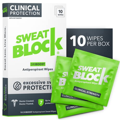 SweatBlock Antiperspirant - Clinical Strength - Reduce sweat up to 7-days per use (8 antiperspirant towelettes)per box