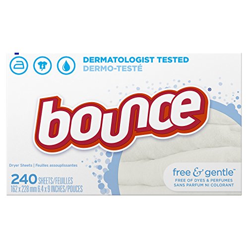 Bounce Dryer Sheets Laundry Fabric Softener, Free & Gentle, White