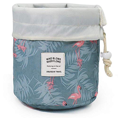 Makeup Bag, YJQueen Travel Makeup Cosmetic Pouch Portable Handbag Toiletry Case Mini Makeup Train Case Cosmetic Bag Cosmetic Organizer Travel Accessories (Blue Flamingo)