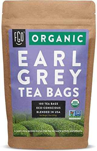 Organic Earl Grey Black Tea Bags | 100 Tea Bags | Chinese Keemun, Indian Assam & Italian Bergamot Blend | Eco-Conscious Tea Bags in Kraft Bag | by FGO