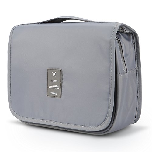 Mossio Hanging Toiletry Bag - Large Cosmetic Makeup Travel Organizer for Men & Women with Sturdy Hook (Grey)