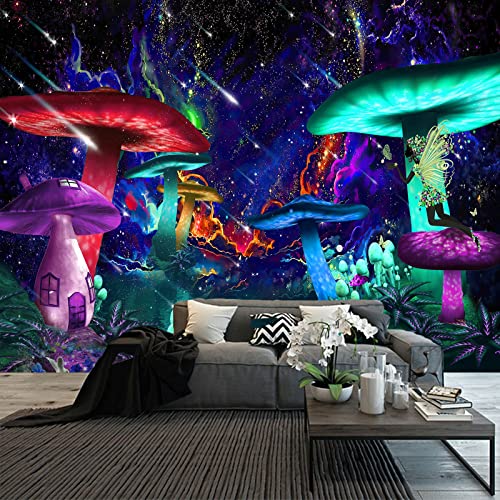 Aidatain Trippy Mushroom Tapestry Colorful Posters Wall Hanging Fantasy Shiny Starry Sky Large Tapestry Flannel 80"60" for Backdrop Bedroom Dorm Living Room Decor GTWHAT210