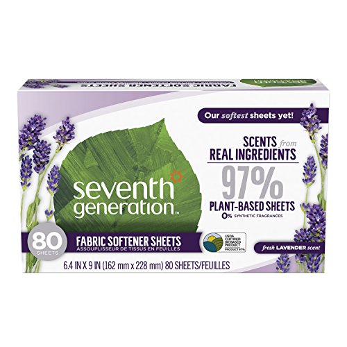 Seventh Generation Fabric Softener Sheets, Fresh Lavender Scent, 80 Count (Packaging May Vary)